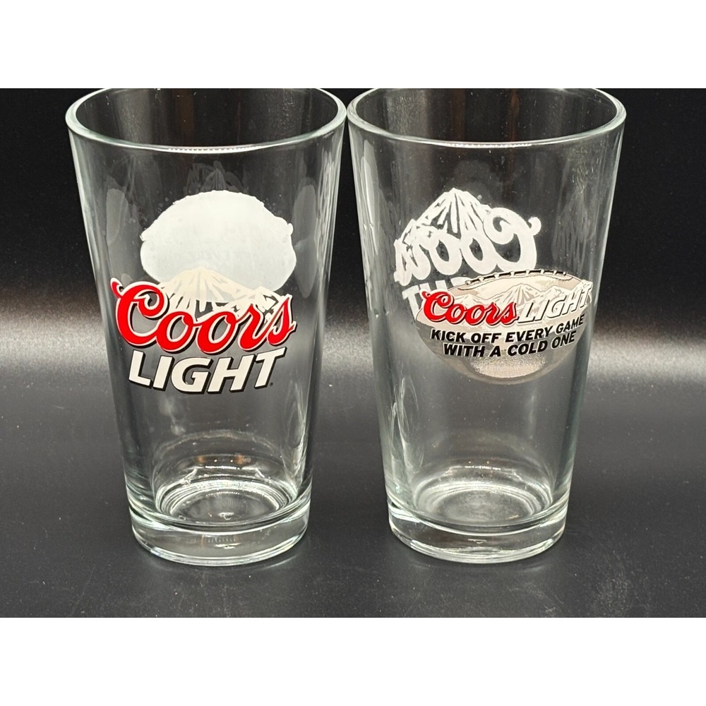 Coors Light 16oz Beer Pint Glass "Kick Off Every Game With A Cold One" Set 2 New